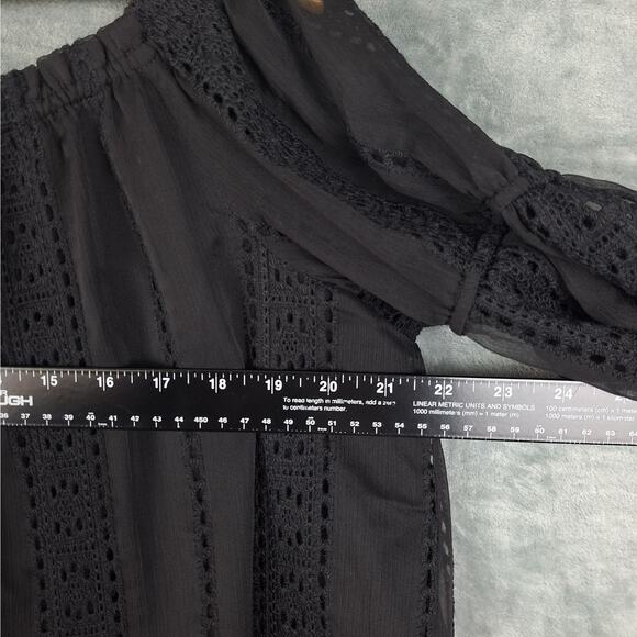 Womens Top XL Black Boho Crochet Lace Feminine Hippie Peasant Fairy Grunge Goth - Picture 5 of 8
